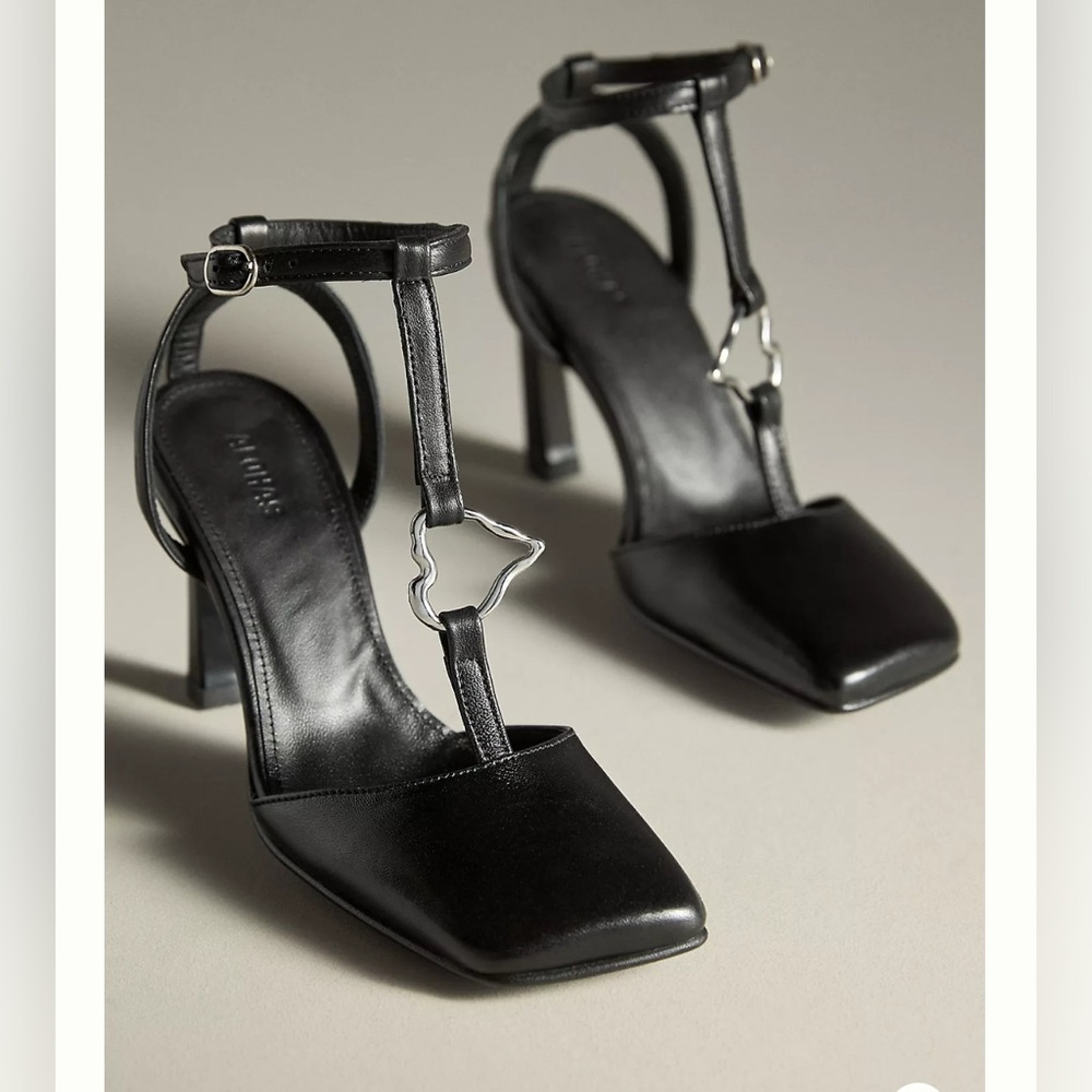 ALOHAS Anthropologie Valentin Pumps‎ T Strap Leather Heels Heart Coquette 39